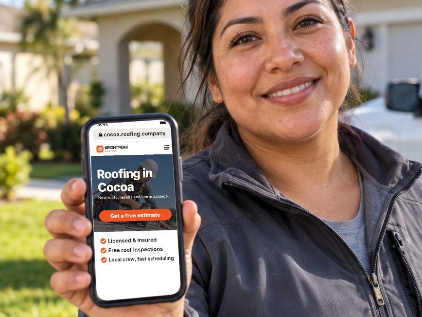 cocoa.roofing.company open in a phone browser