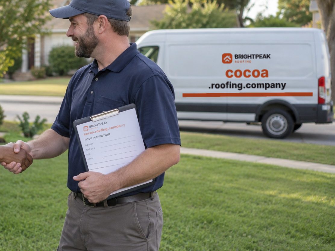 cocoa.roofing.company on a roofing van and an inspection form